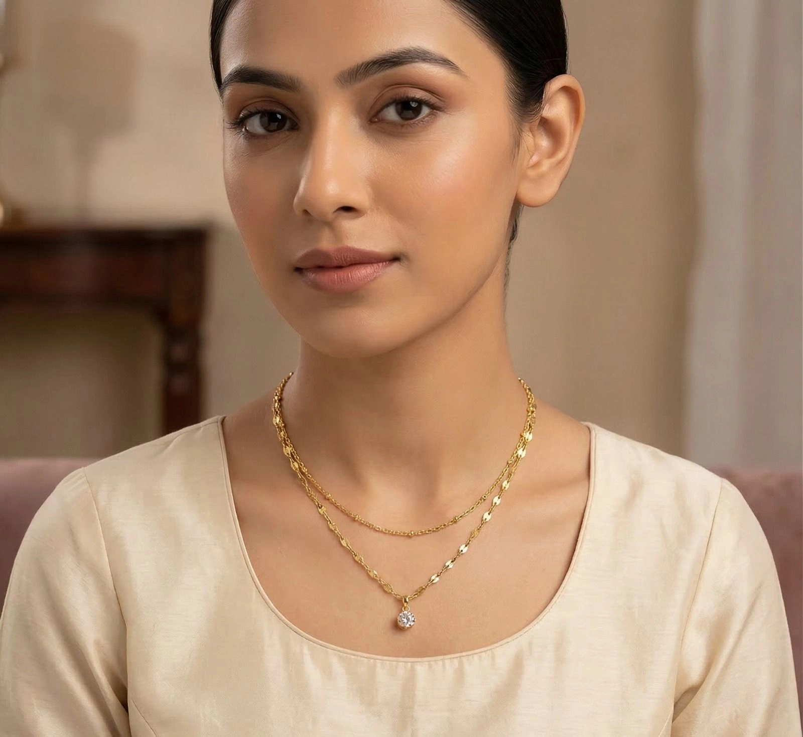 Double Layered Crystal Necklace