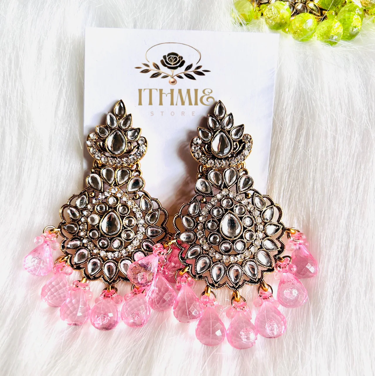 Antique Gold & Rosy Pink Premium Earrings