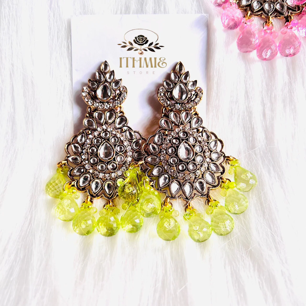 Antique Gold & Neon Lime Premium Earrings