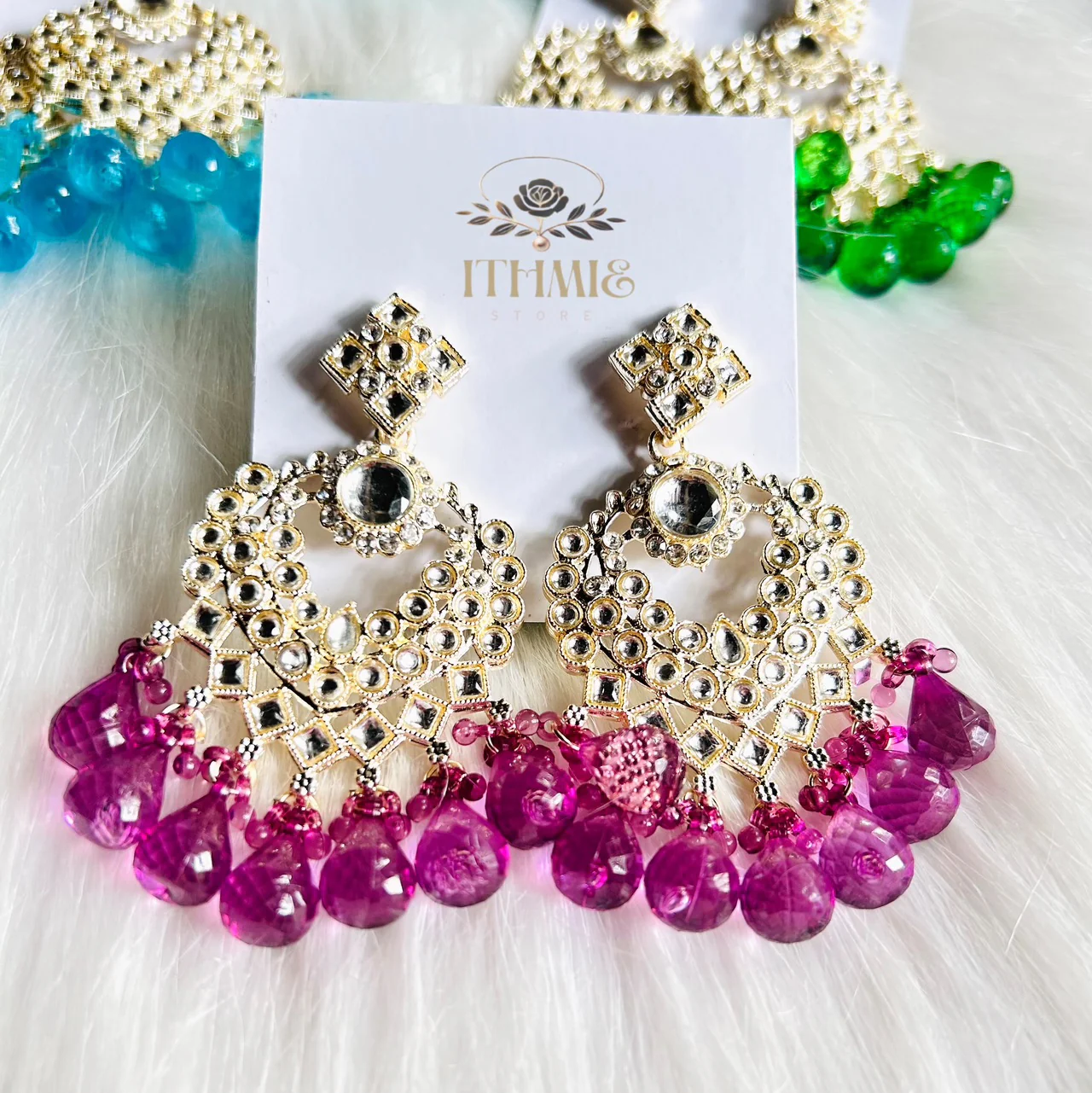 Antique Gold & Fuchsia Pink premium earrings