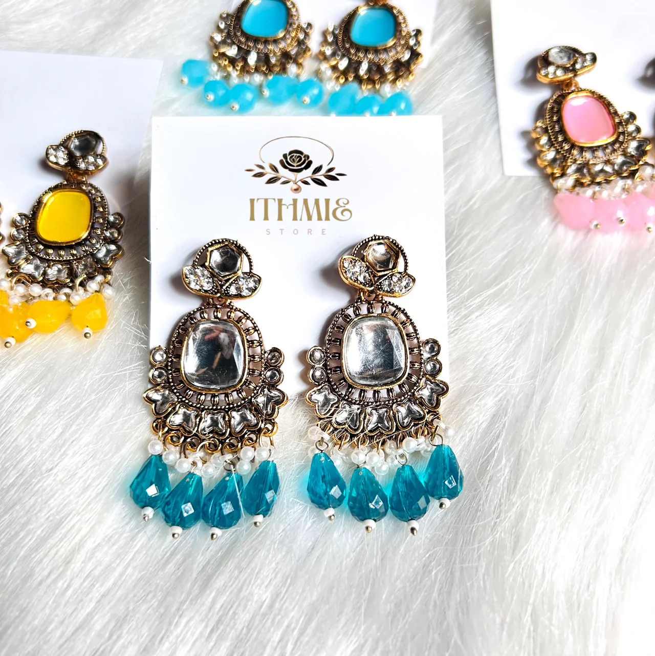 Antique Gold & Teal Blue premium earrings 1