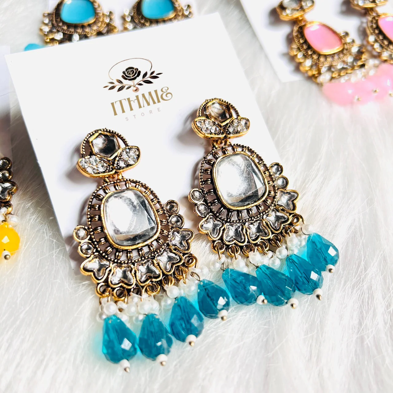 Antique Gold & Teal Blue premium earrings 2
