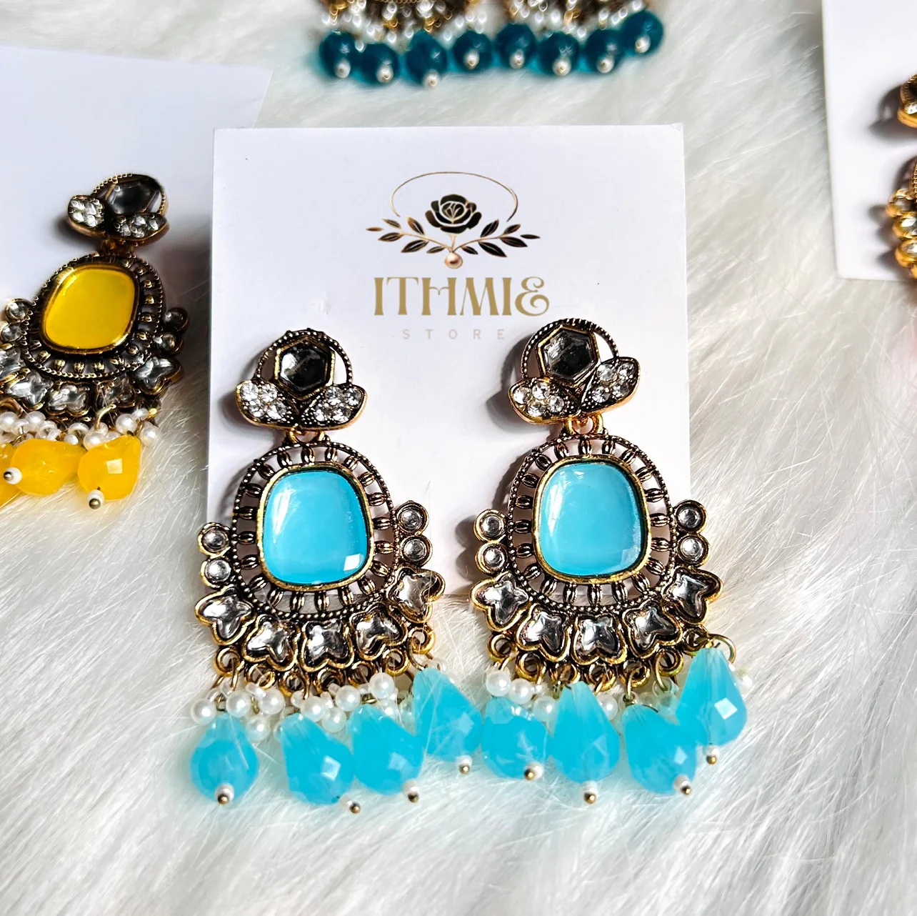 Antique Gold & Aqua Blue premium Earrings 1