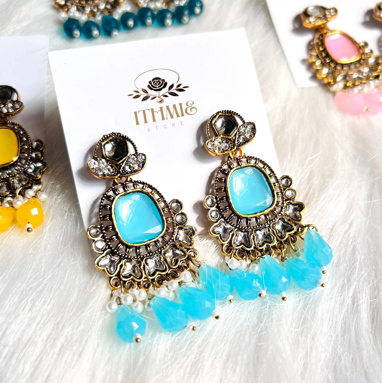 Antique Gold & Aqua Blue premium Earrings 2