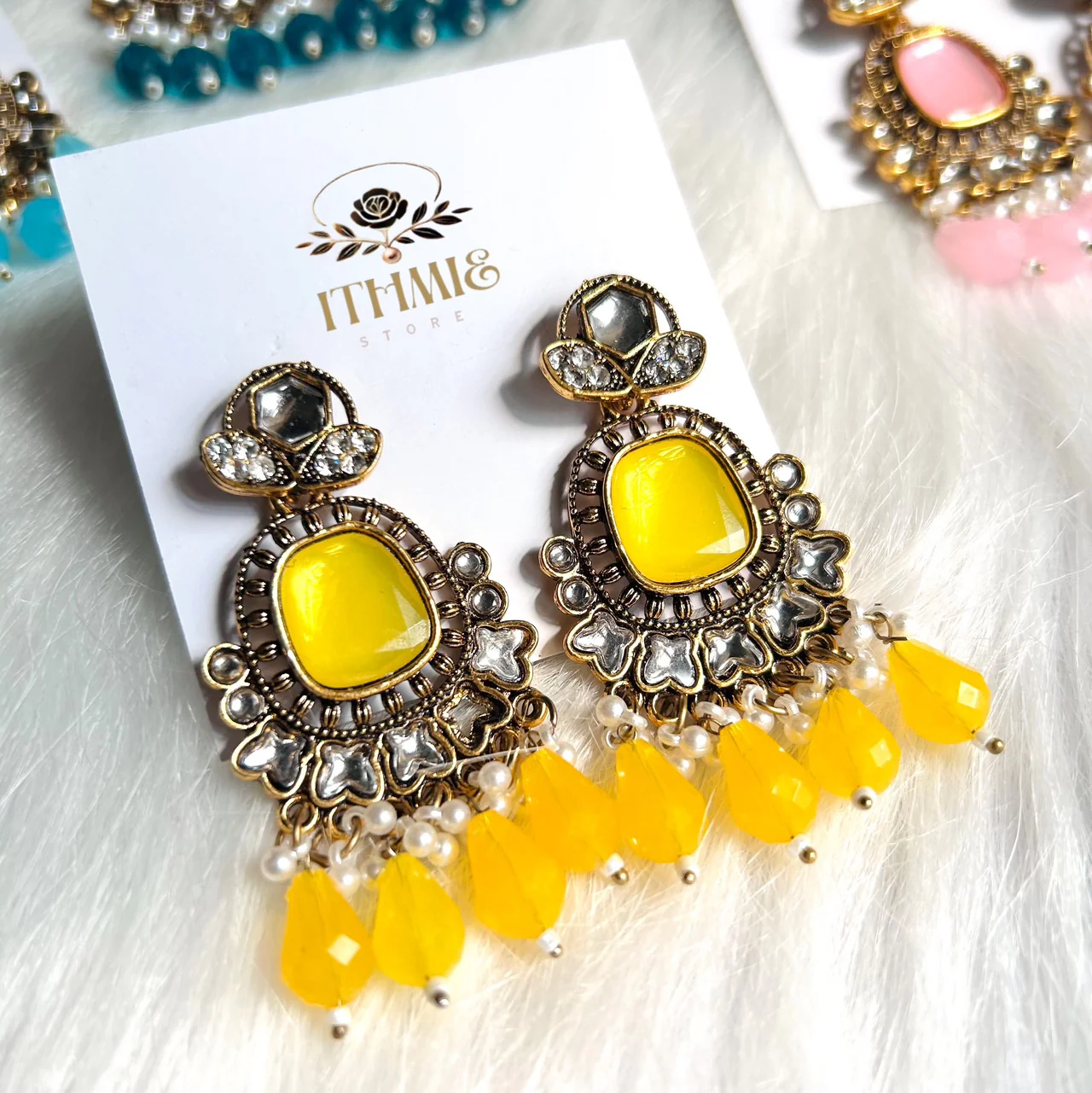 Antique Gold & Sunshine Yellow premium earrings