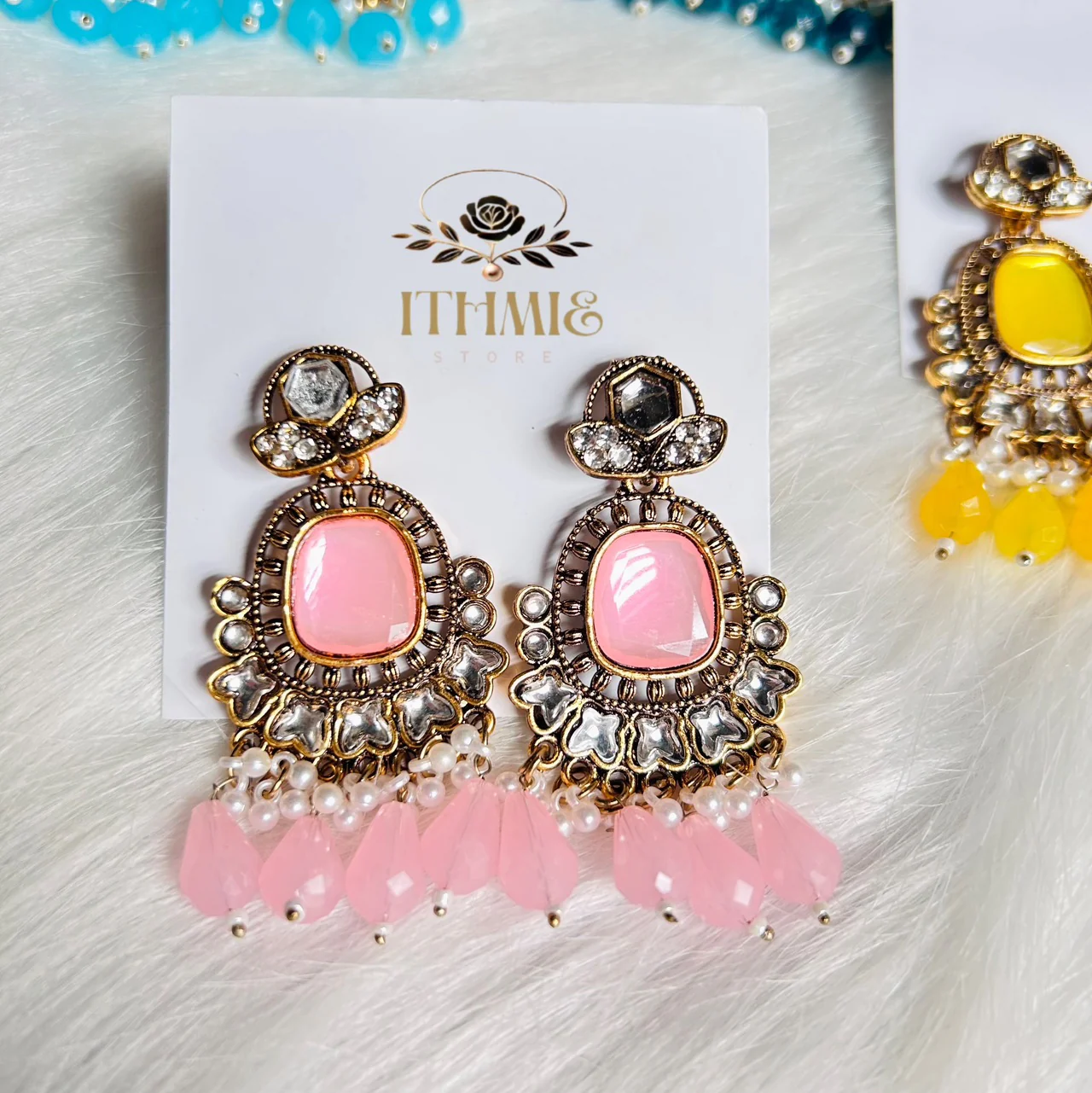 Antique Gold & Blush Pink premium earrings 1
