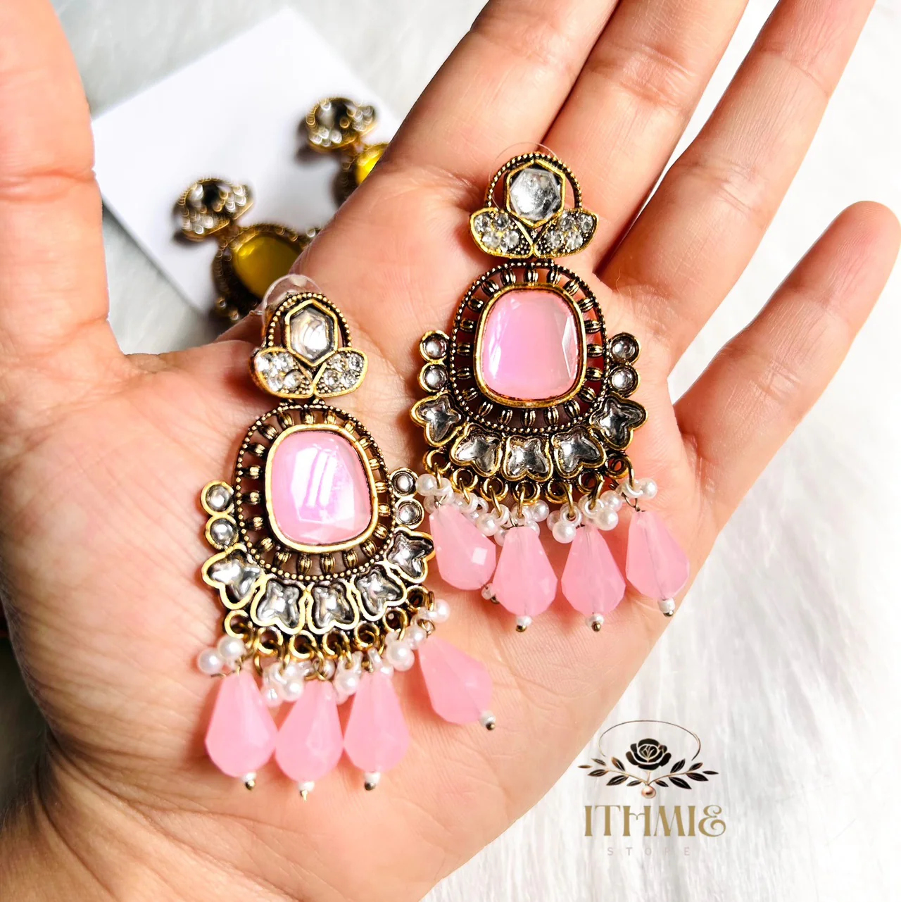 Antique Gold & Blush Pink premium earrings 3