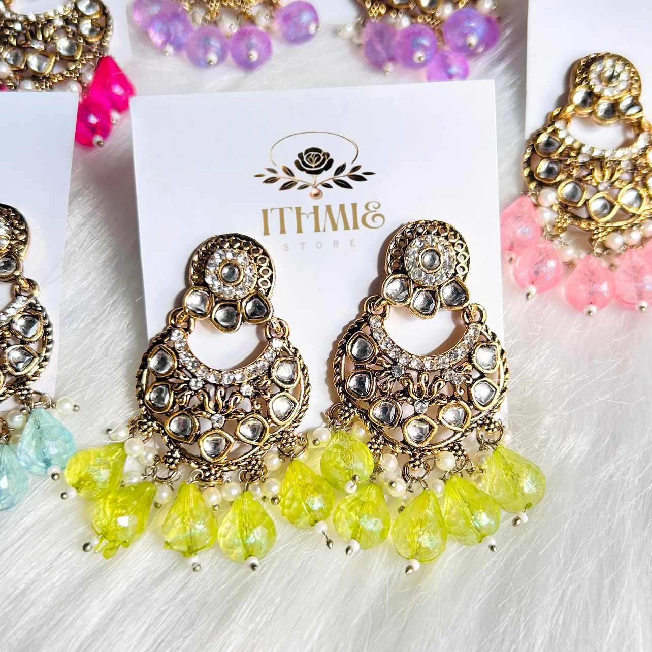 Antique Gold & Neon Lime premium earrings 1