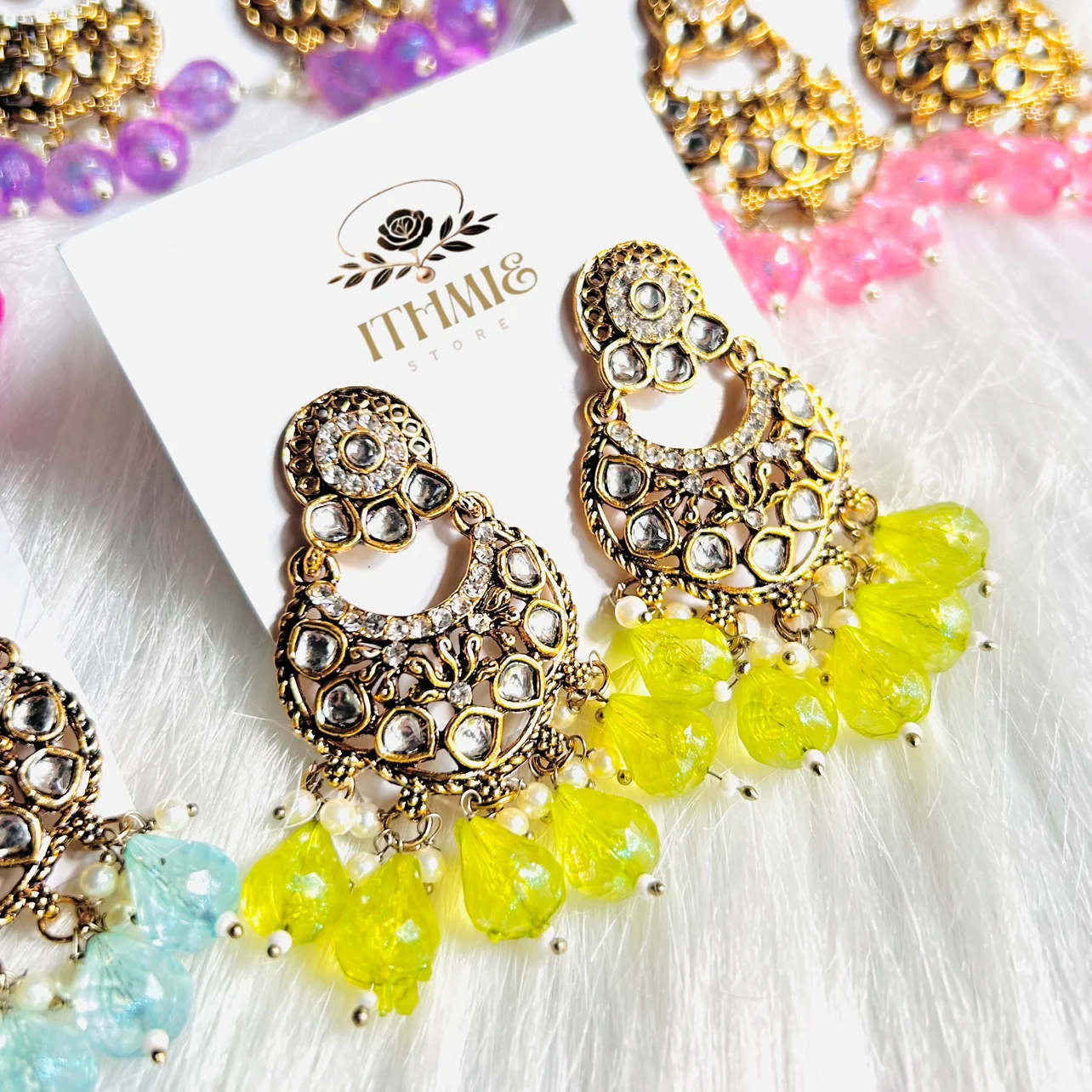 Antique Gold & Neon Lime premium earrings 2