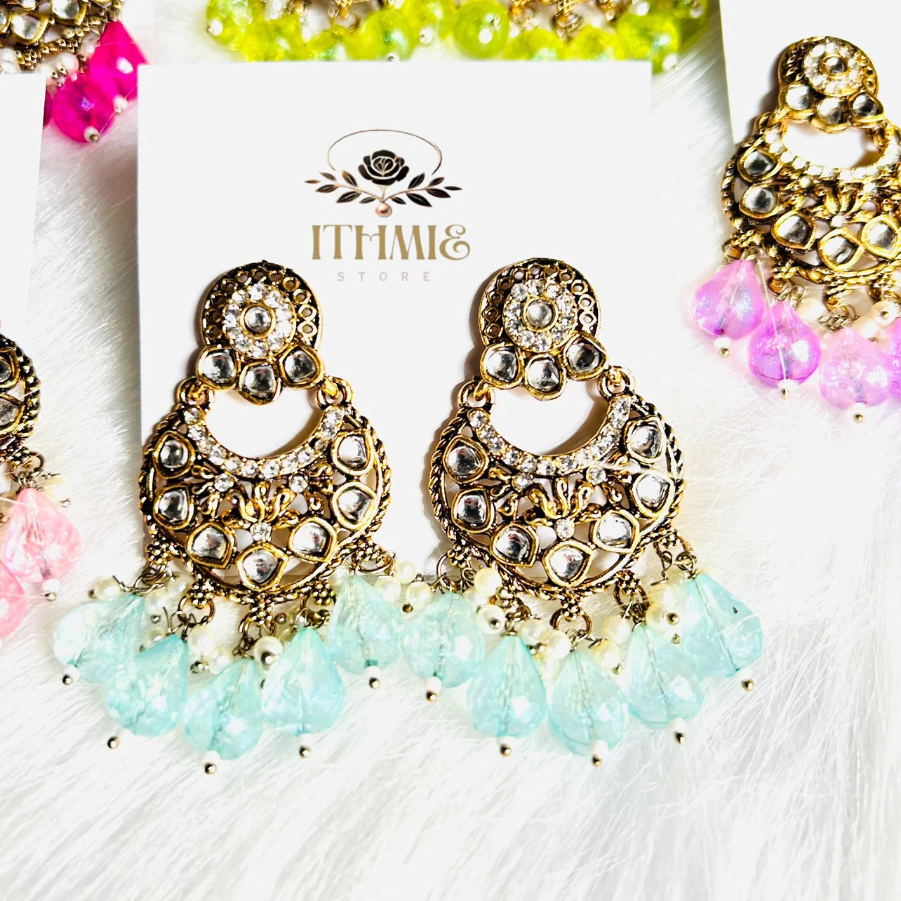 Antique Gold & Aqua Blue Premium Earrings