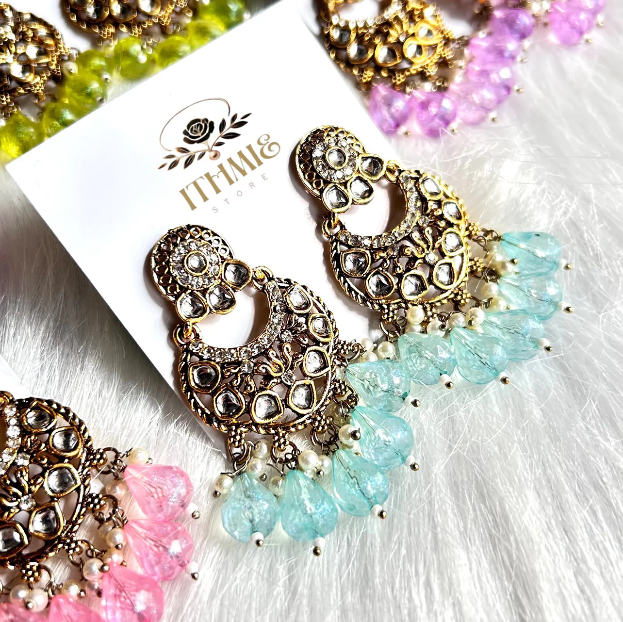 Antique Gold & Aqua Blue Premium Earrings