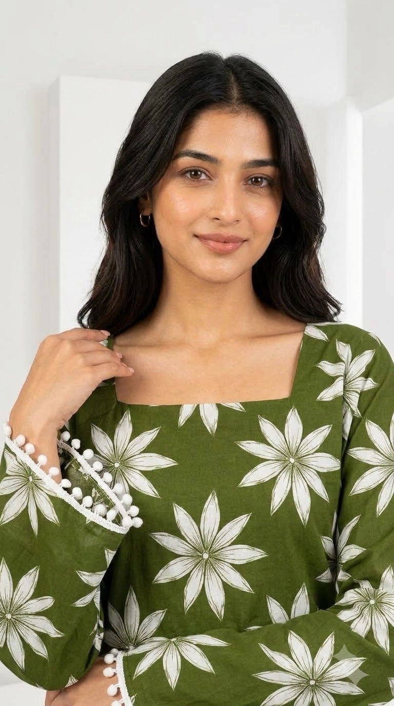 GREEN COTTON SHORT KURTI 4