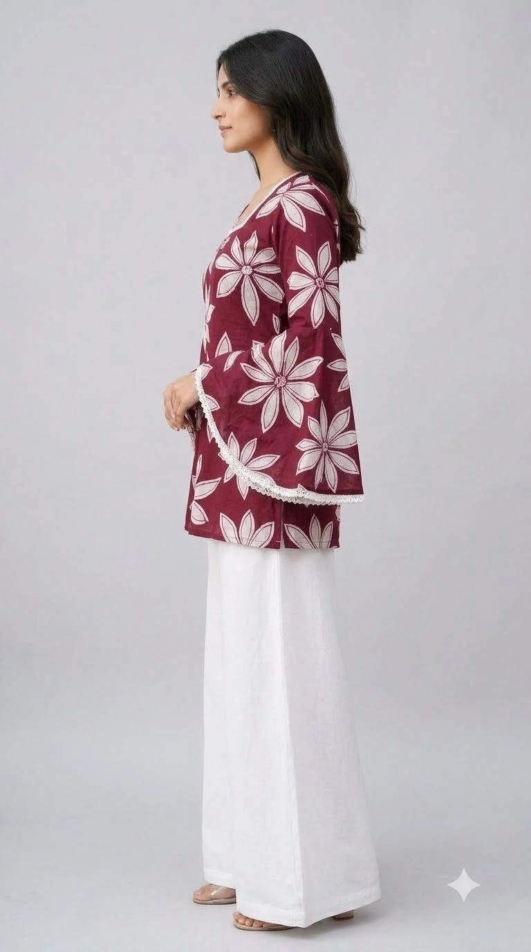MAROON FLORAL PRINTED SHORT KURTI