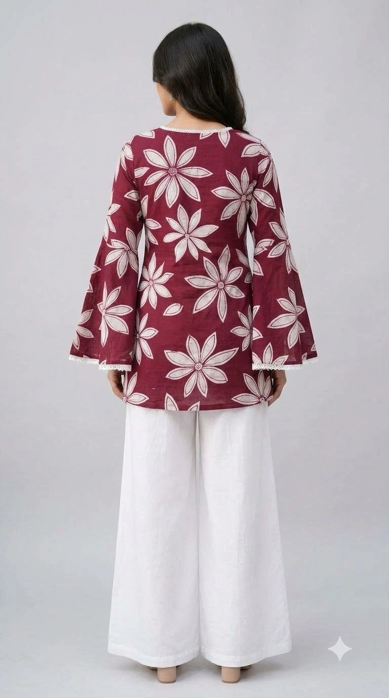 MAROON FLORAL PRINTED SHORT KURTI 3