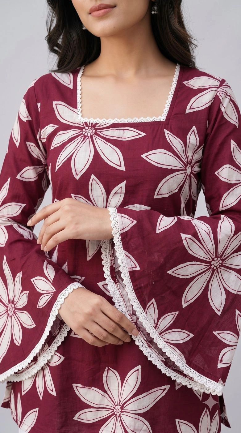 MAROON FLORAL PRINTED SHORT KURTI 4