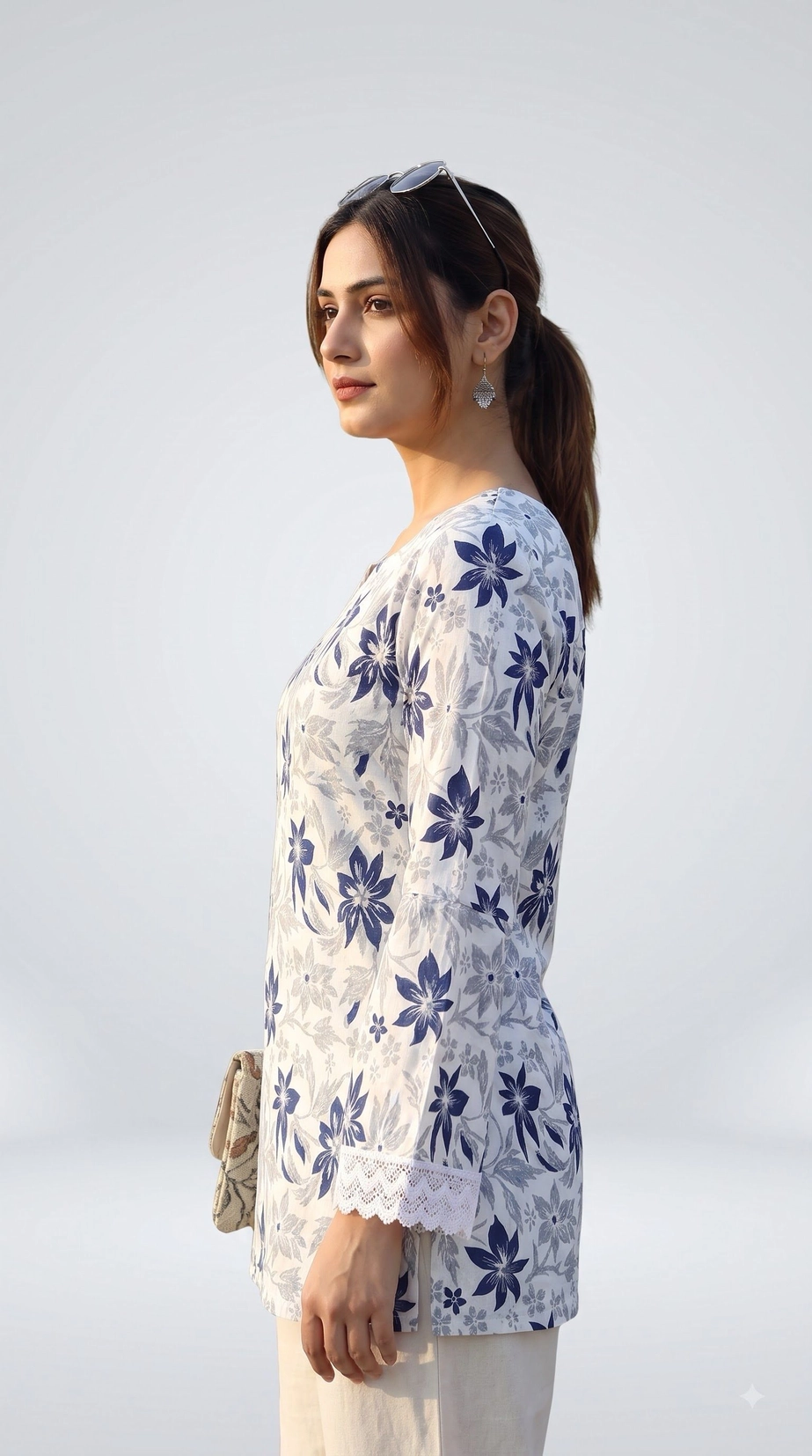 BLUE FLORAL PRINTED SHORT KURTI 3