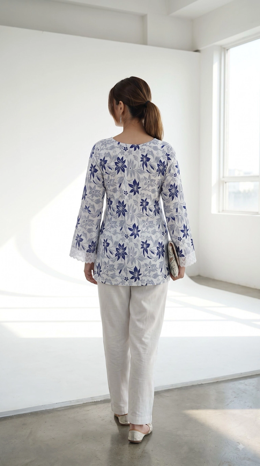 BLUE FLORAL PRINTED SHORT KURTI 4