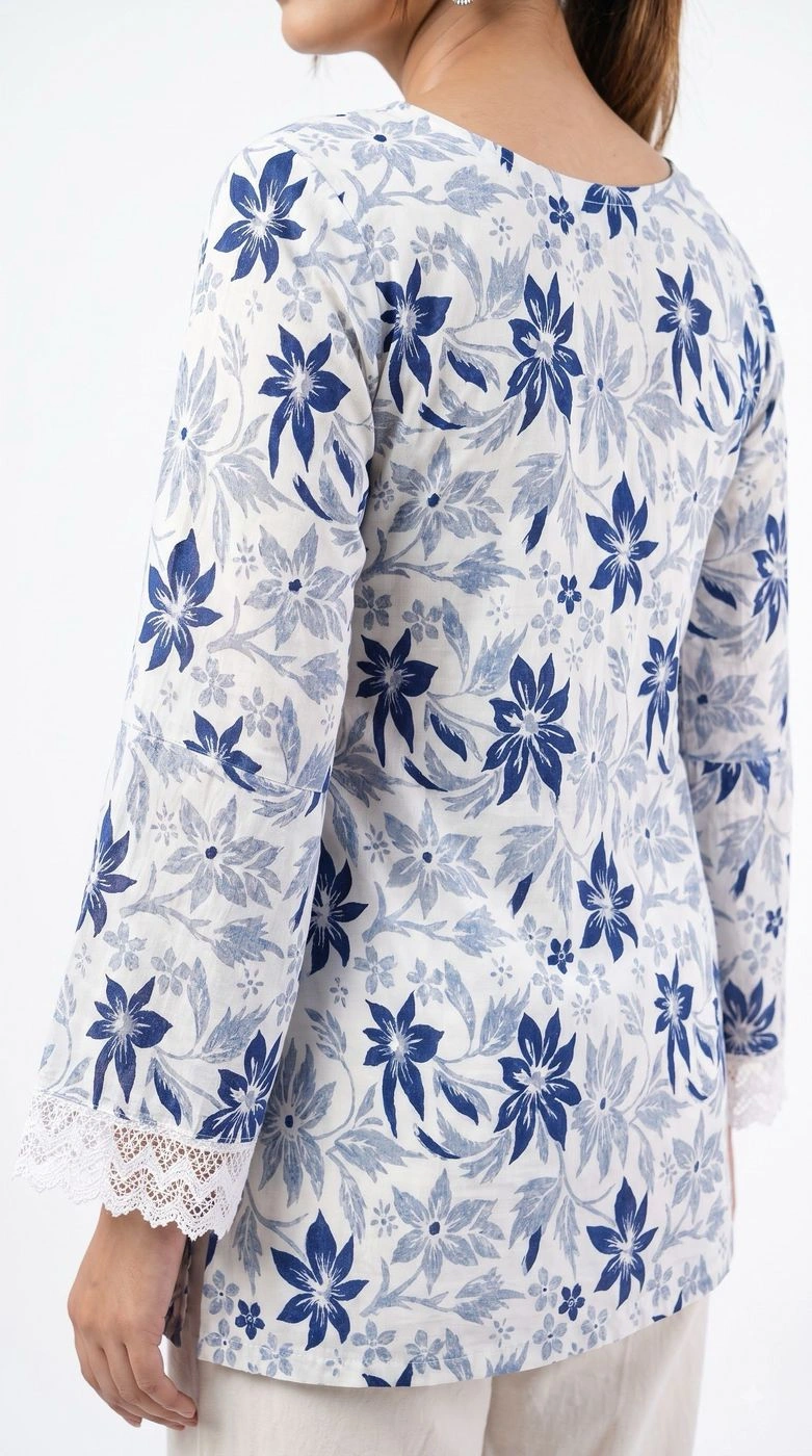 BLUE FLORAL PRINTED SHORT KURTI 5
