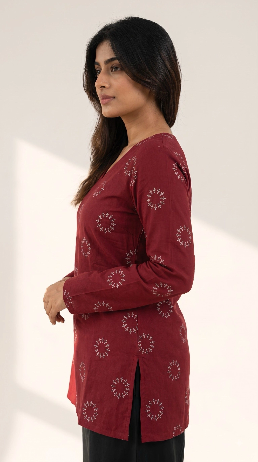 MAROON RAYON PRINTED SHORT KURTI 2