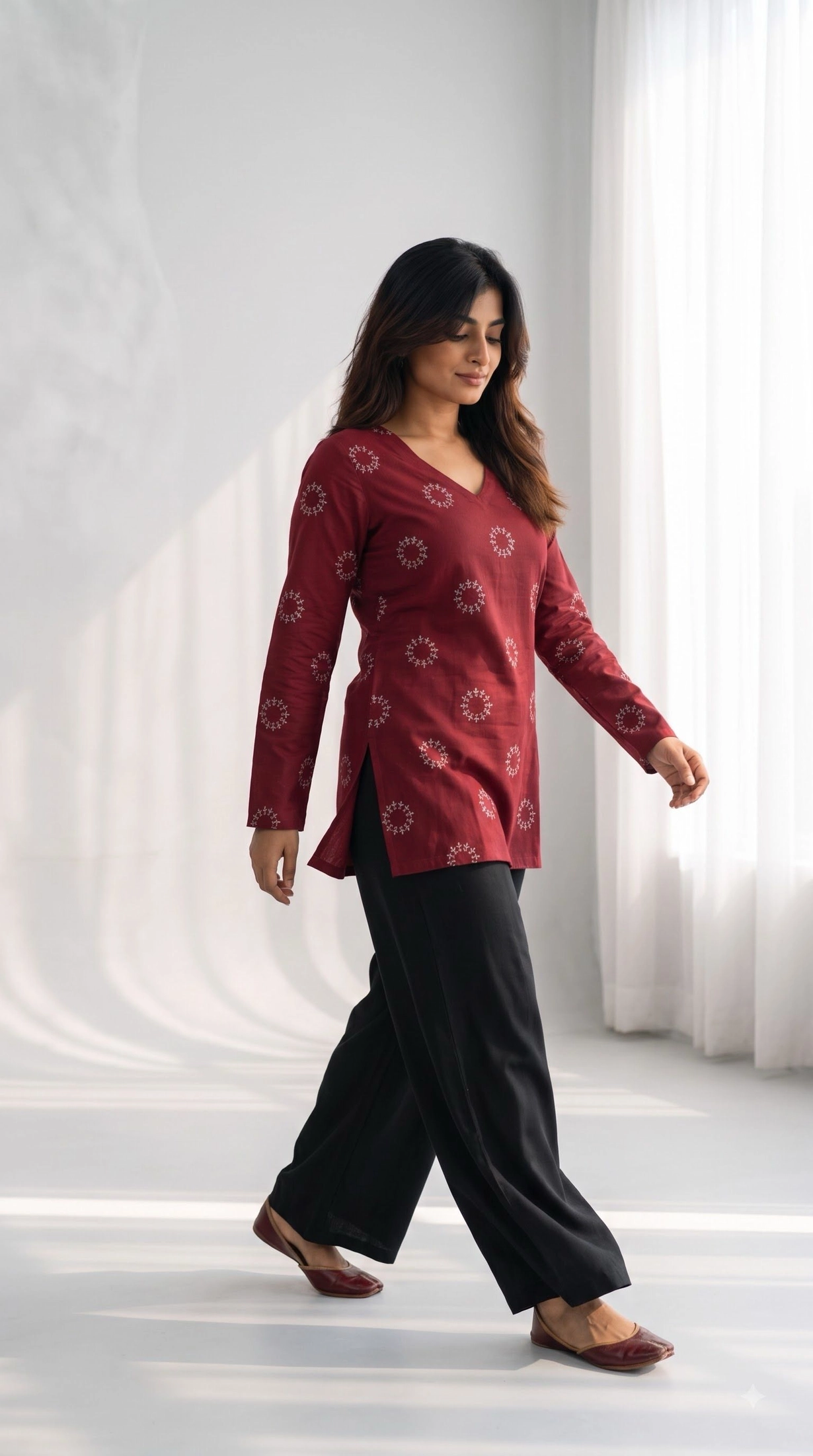 MAROON RAYON PRINTED SHORT KURTI 3