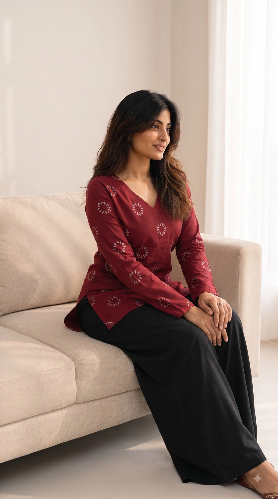 MAROON RAYON PRINTED SHORT KURTI 4