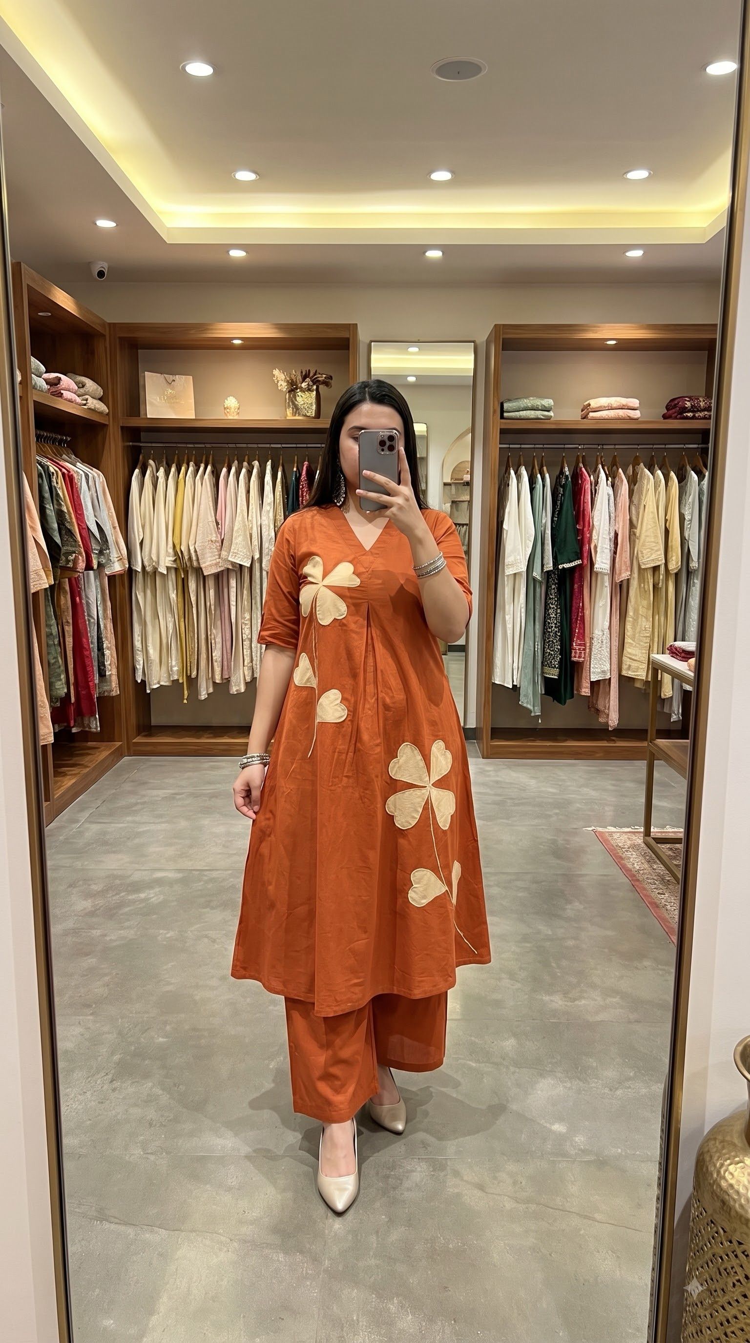 ORANGE EMBROIDERED KURTA WITH PALAZZO SET