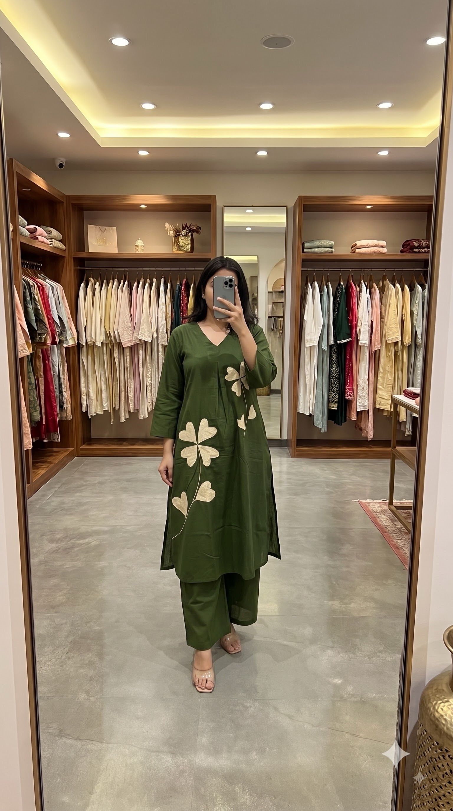 GREEN EMBROIDERED KURTA WITH PALAZZO SET