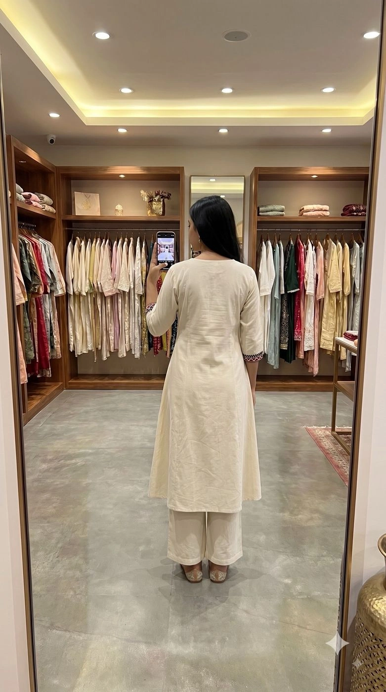 WHITE KHADI COTTON A-LINE KURTA WITH PALAZZO SET 2