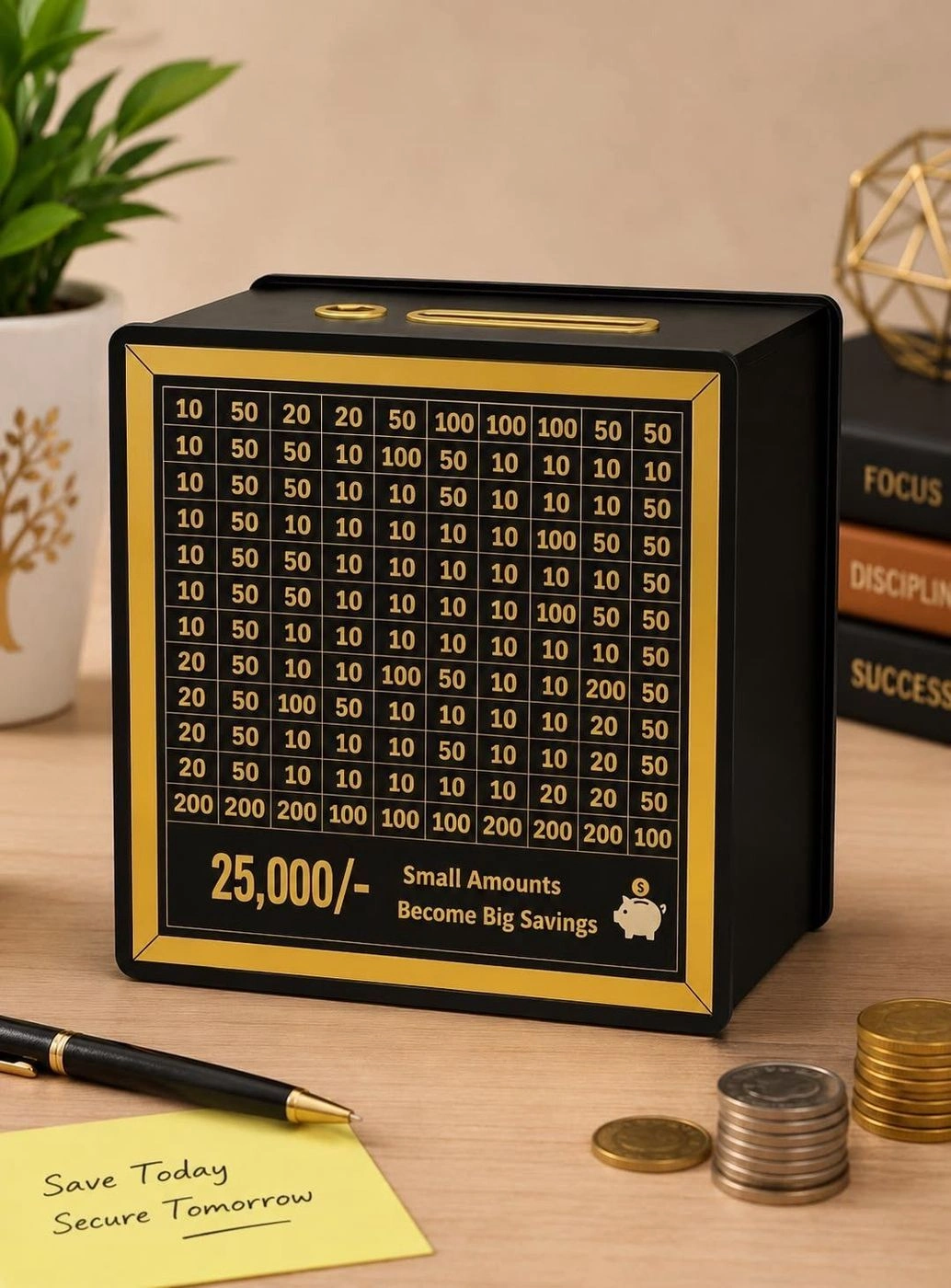 Wooden Coin Saving Box – ₹25,000 Money Saving Challenge Piggy Bank