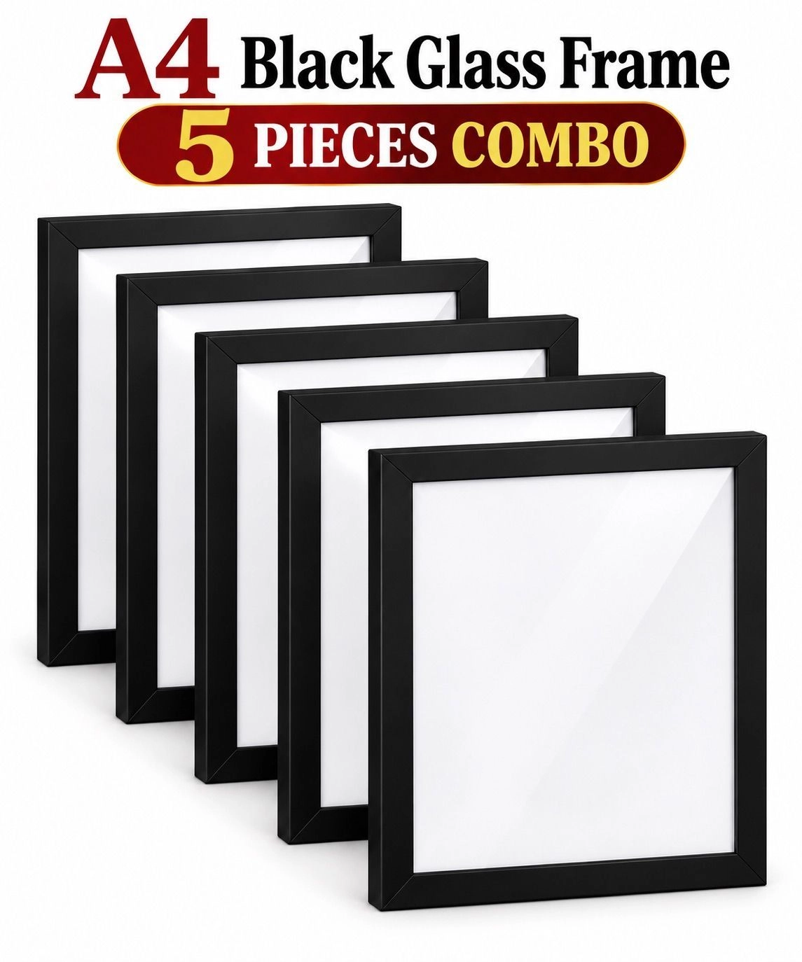 Black A4 Photo Glass Frames for Wall Decoration – Pack of 5
