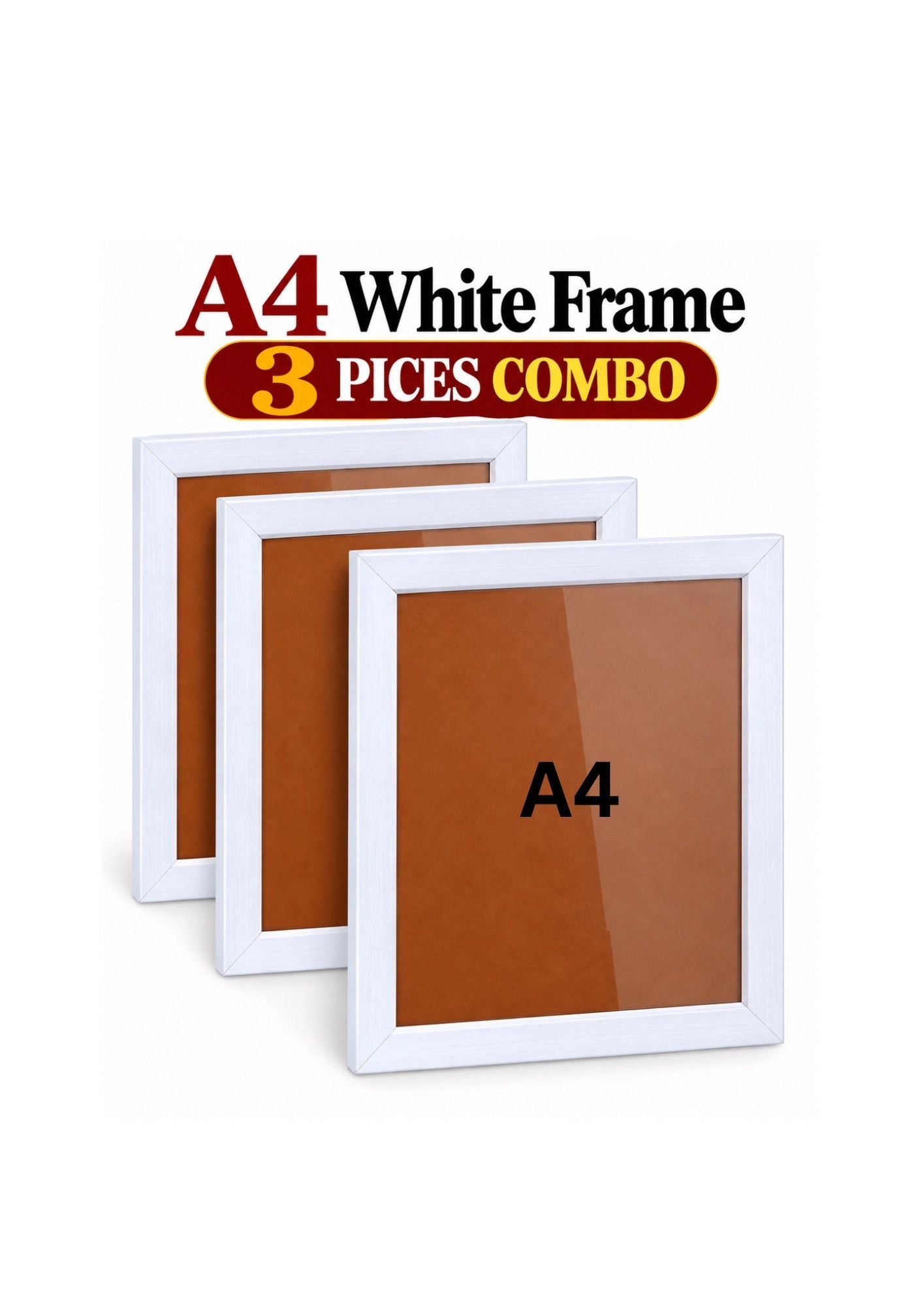 A4 White Wooden Acrylic Photo Frame for Wall Decoration – 3 Piece