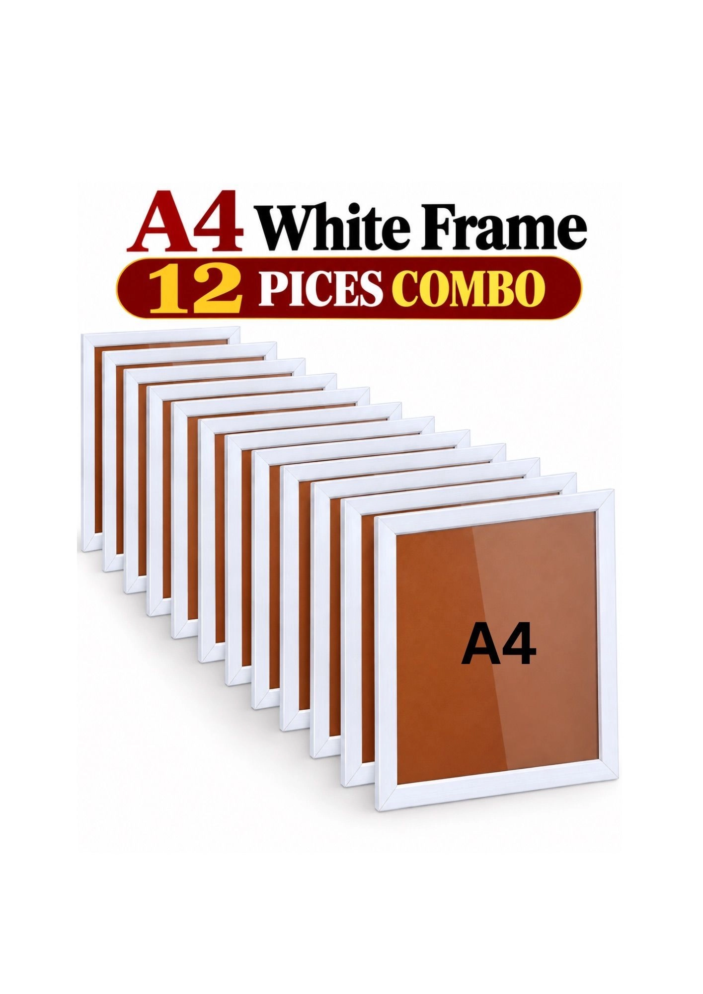 A4 White Wooden Acrylic Photo Frame for Wall Decoration – 12 Piece