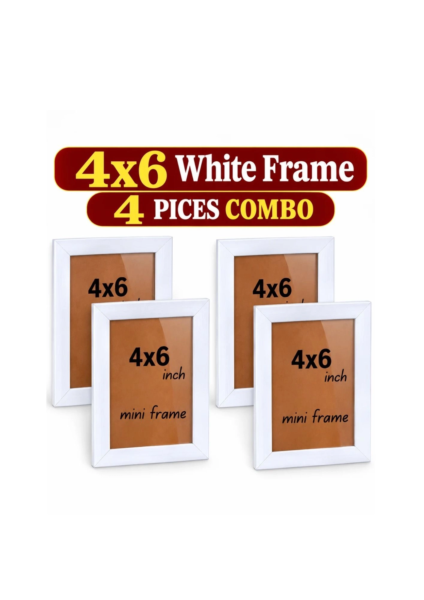 White Wooden Acrylic Photo Frames 4 × 6 Inches – Set of 4