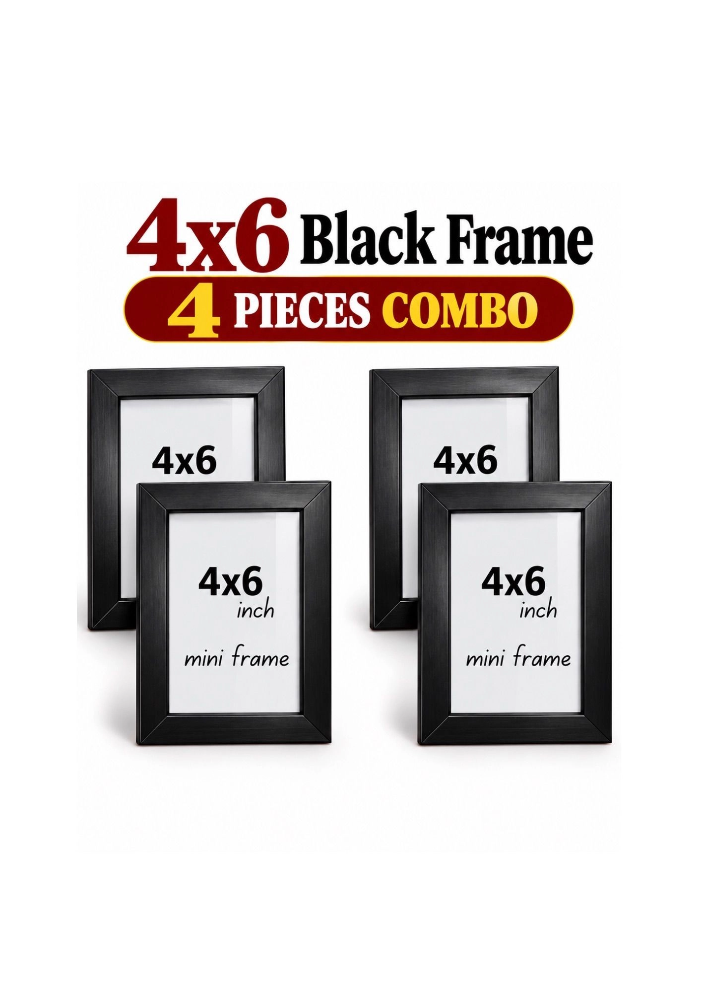 Black Wooden Acrylic Photo Frames 4 × 6 Inches – Set of 4