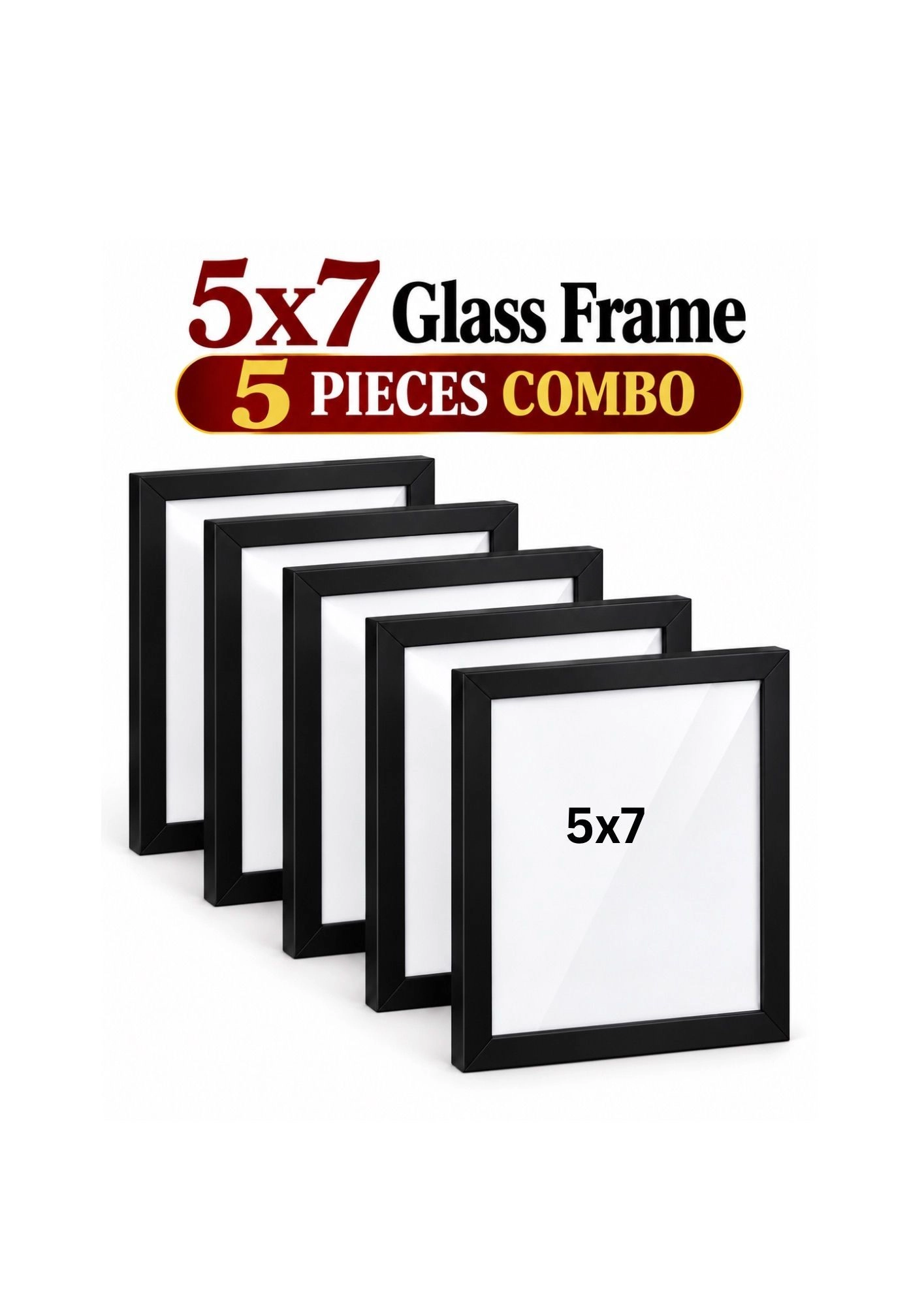 5x7 Inch Black Wooden Glass Photo Frames Set of 5