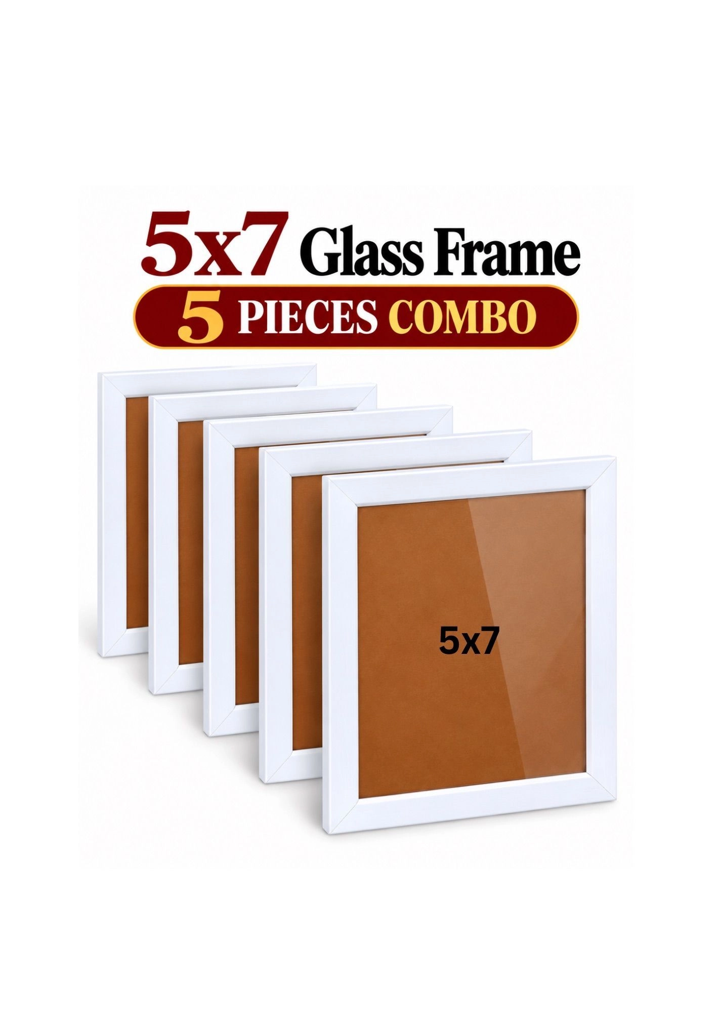 5x7 Inch White Wooden Glass Photo Frames Set of 5