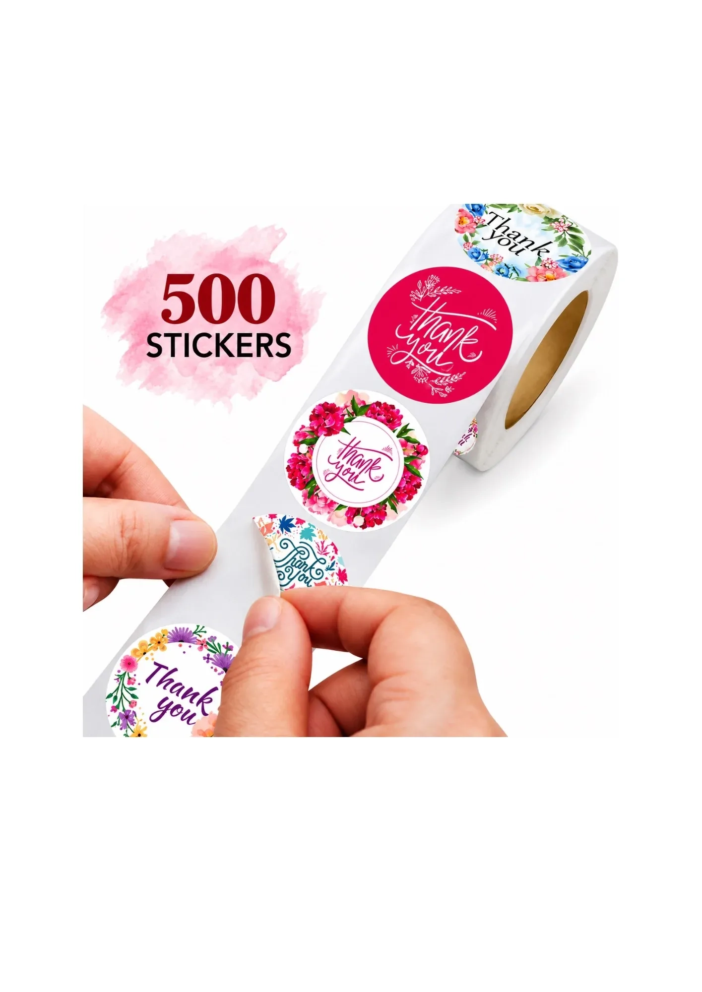 500 Pieces Round Thank You Stickers for Small Business | 1-Inch Floral Self-Adhesive Waterproof Stickers for Packaging, Gift Wrapping, Envelopes & Boxes 1