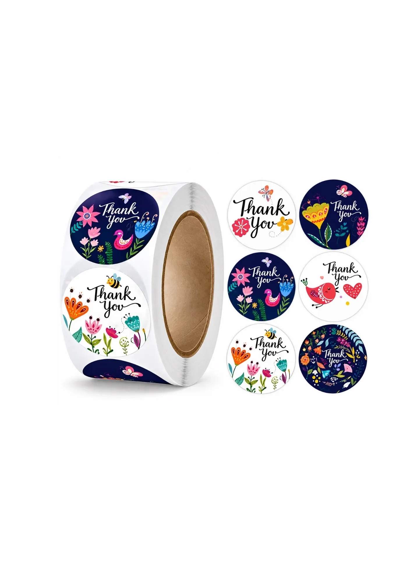 500 Pieces Round Thank You Stickers for Small Business | 1-Inch Floral Self-Adhesive Waterproof Stickers for Packaging, Gift Wrapping, Envelopes & Boxes 2