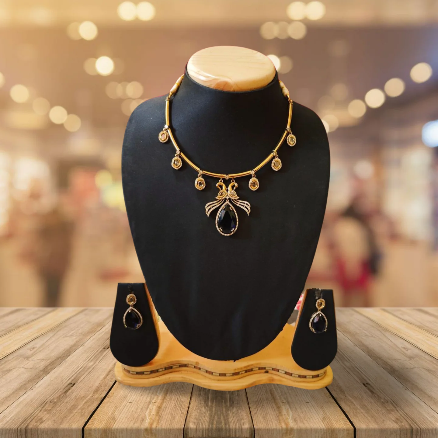 Hasli Black Kundan Stone Hanging Necklace