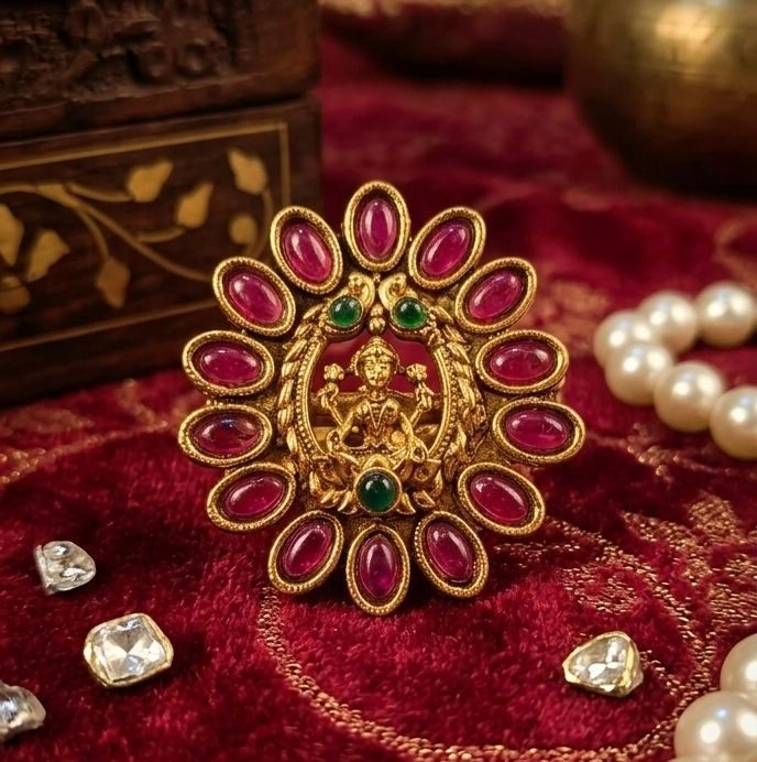 Ruby Emerald Antique Lakshmi Ring