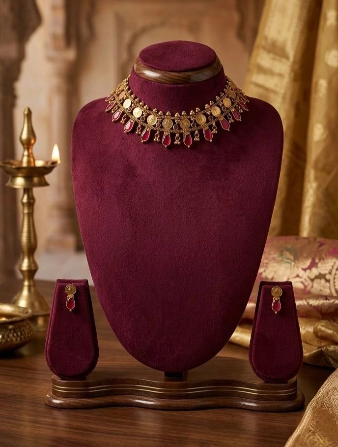 Double Layered Ruby Kemp Coin Necklace