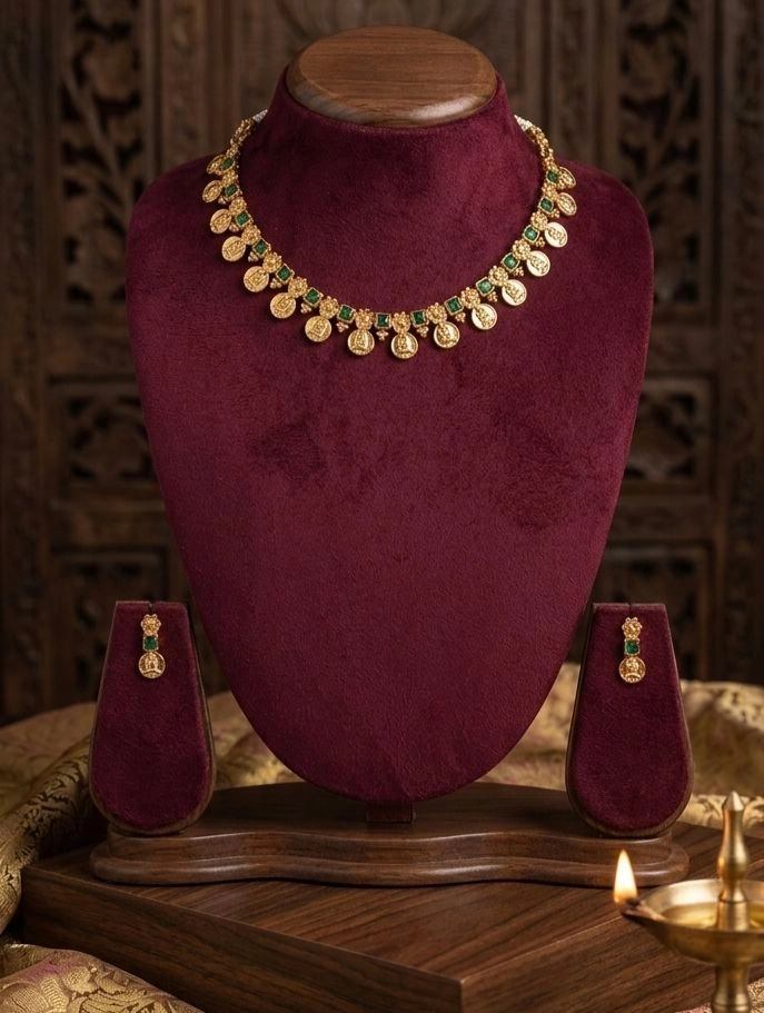 Antique Coin Emerald Necklace