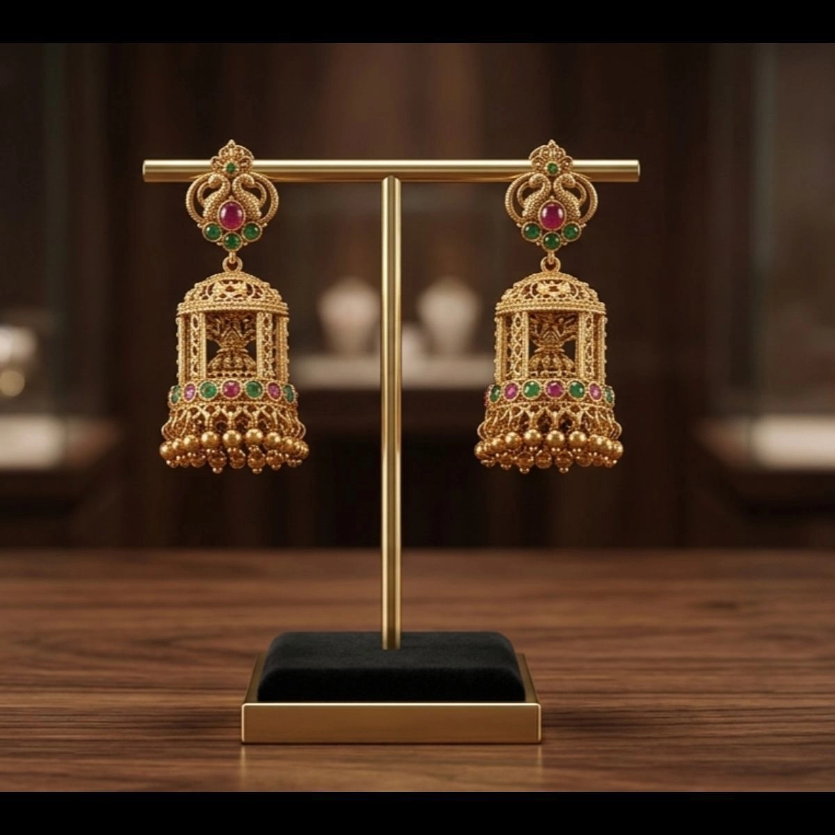 Antique Ruby and Emerald Kemp Lakshmi Jumka