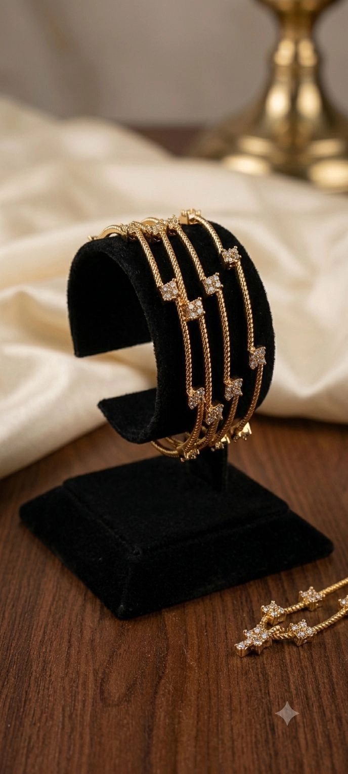 Twisted Vine CZ Motif Bangle Set ✨