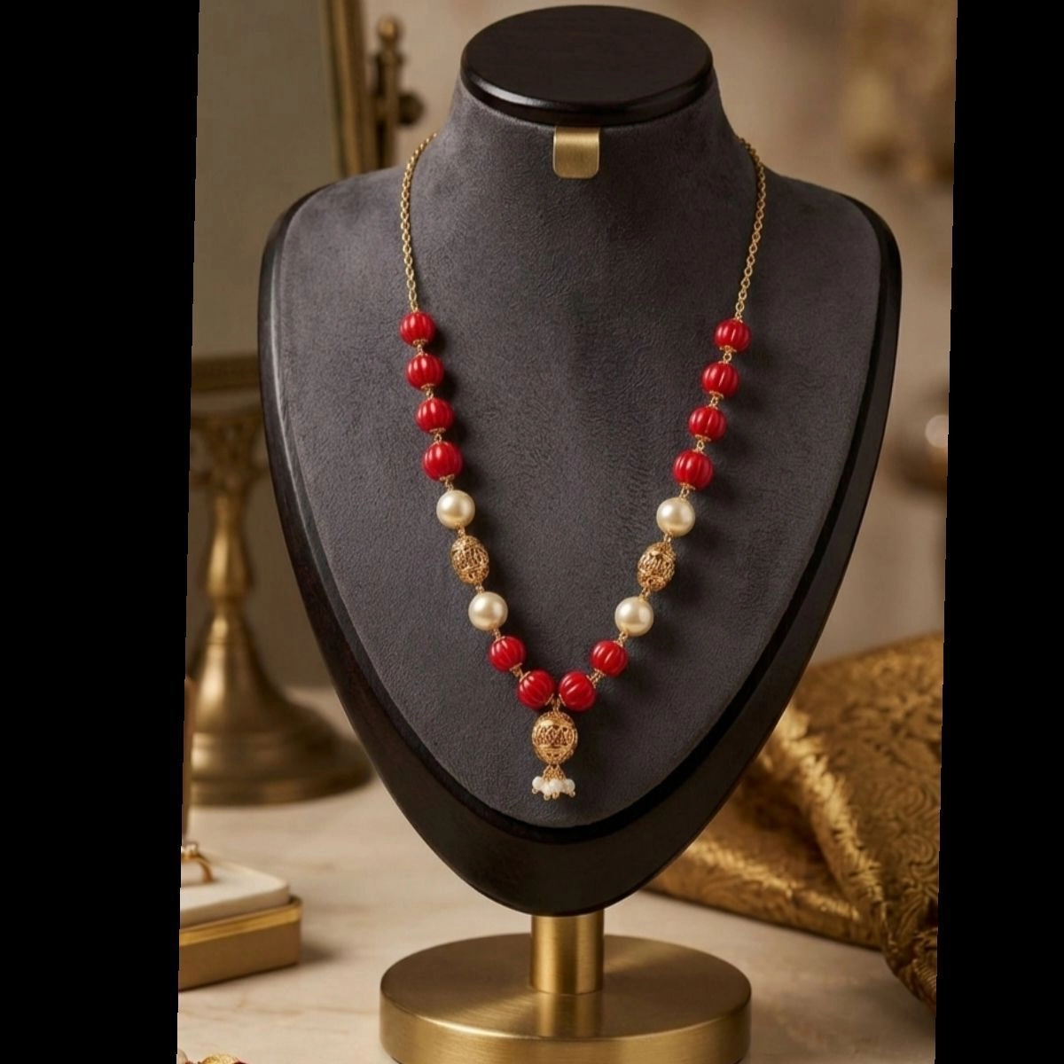 Red Pumpkin & Pearl Beaded Haram