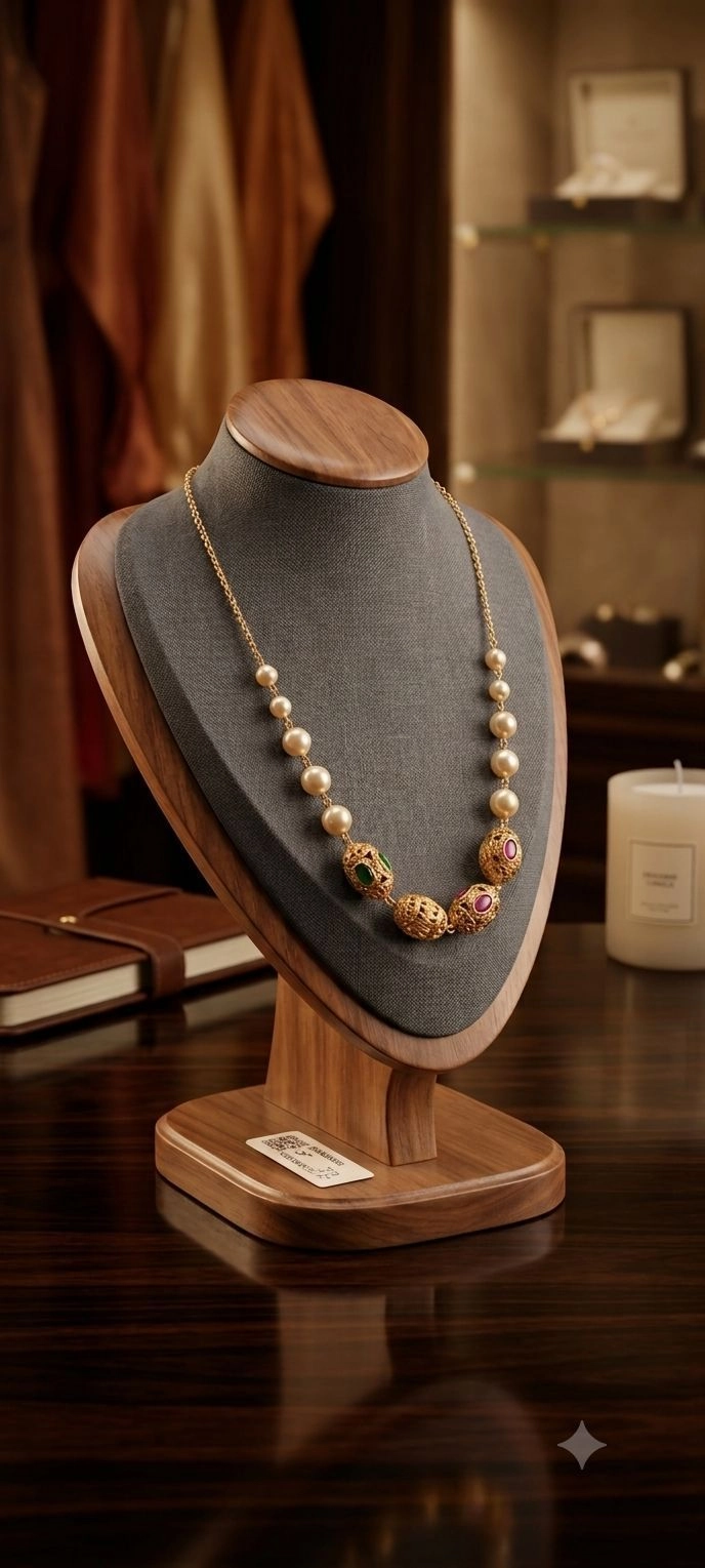 Antique Pearl & Gemstone Gold Bead Necklace