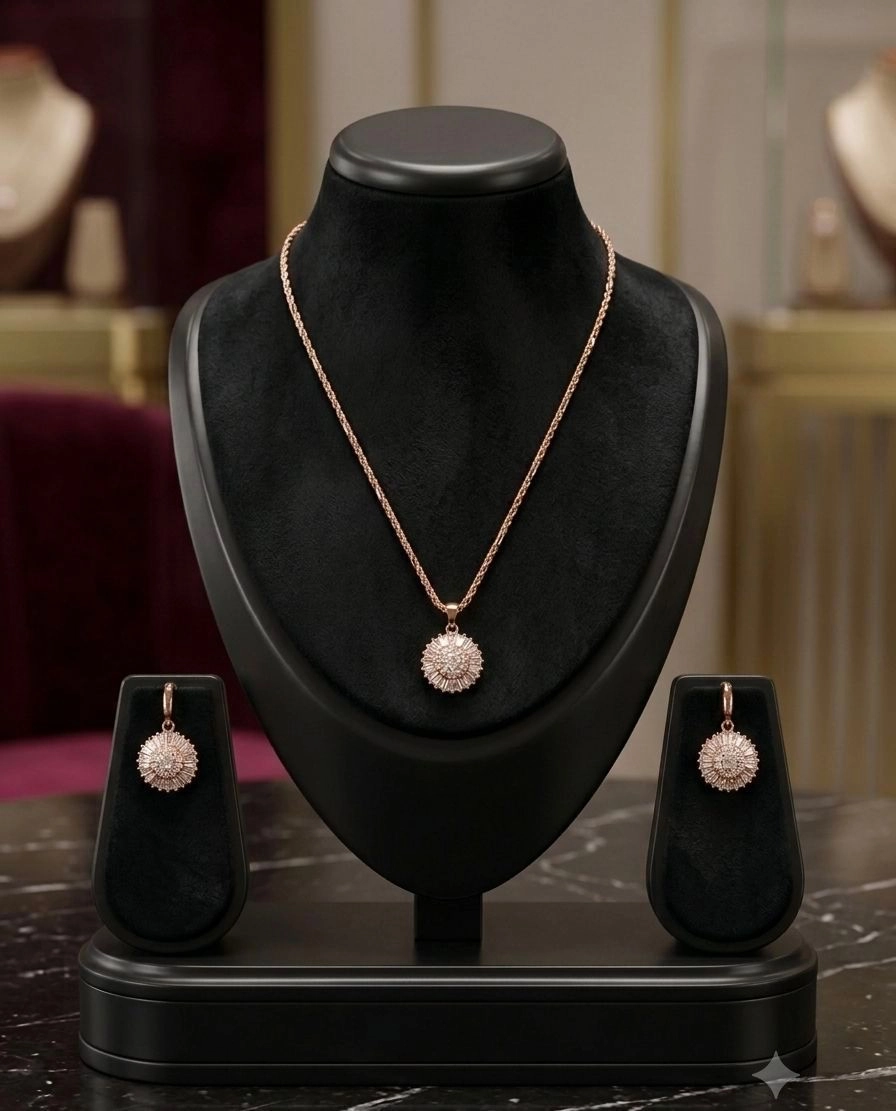 Gold and Diamond Floral Motif Jewelry Set