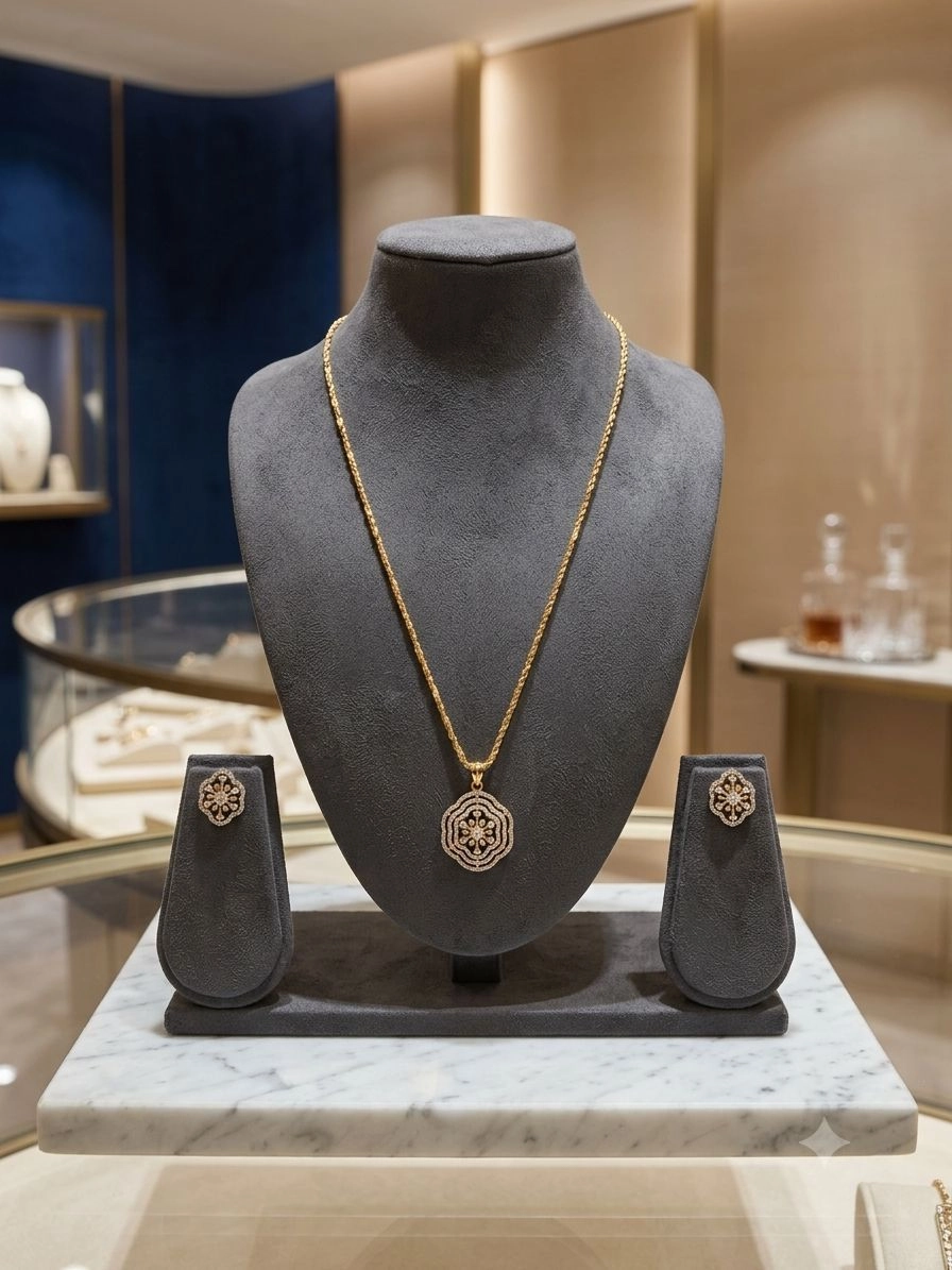 Gold and Diamond Floral Motif Jewelry Set
