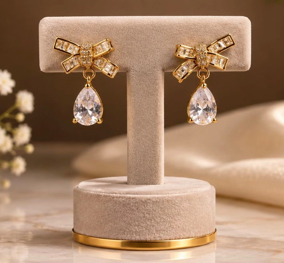 Crystal Bow Drop Earrings