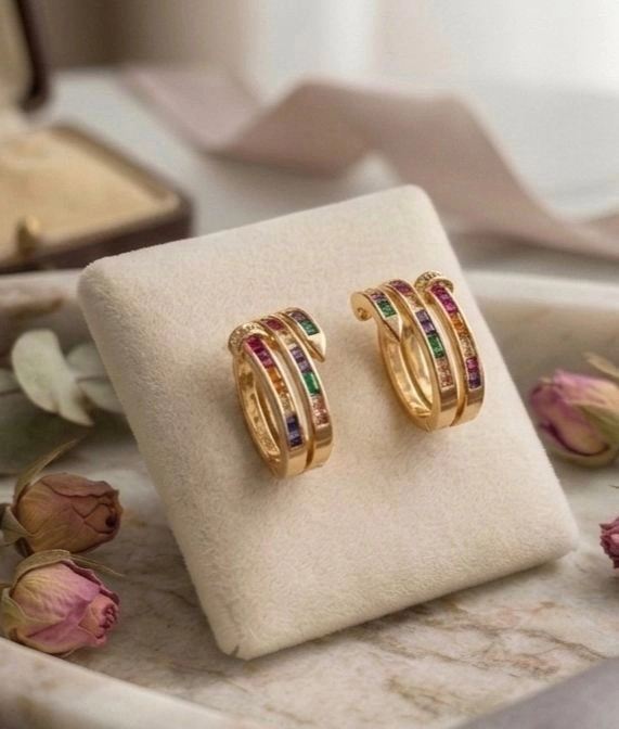 Multi-Color Gemstone Hoop Earrings